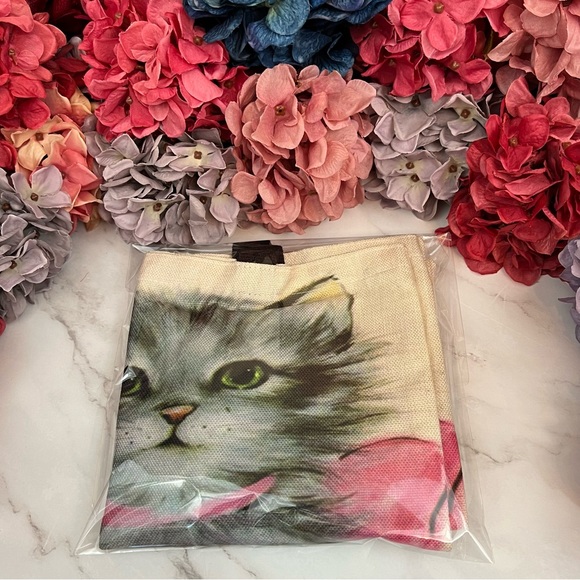 Eco-Friendly Gray Persian Kitten with Pink Bow Folding Tote Bag - Picture 12 of 13